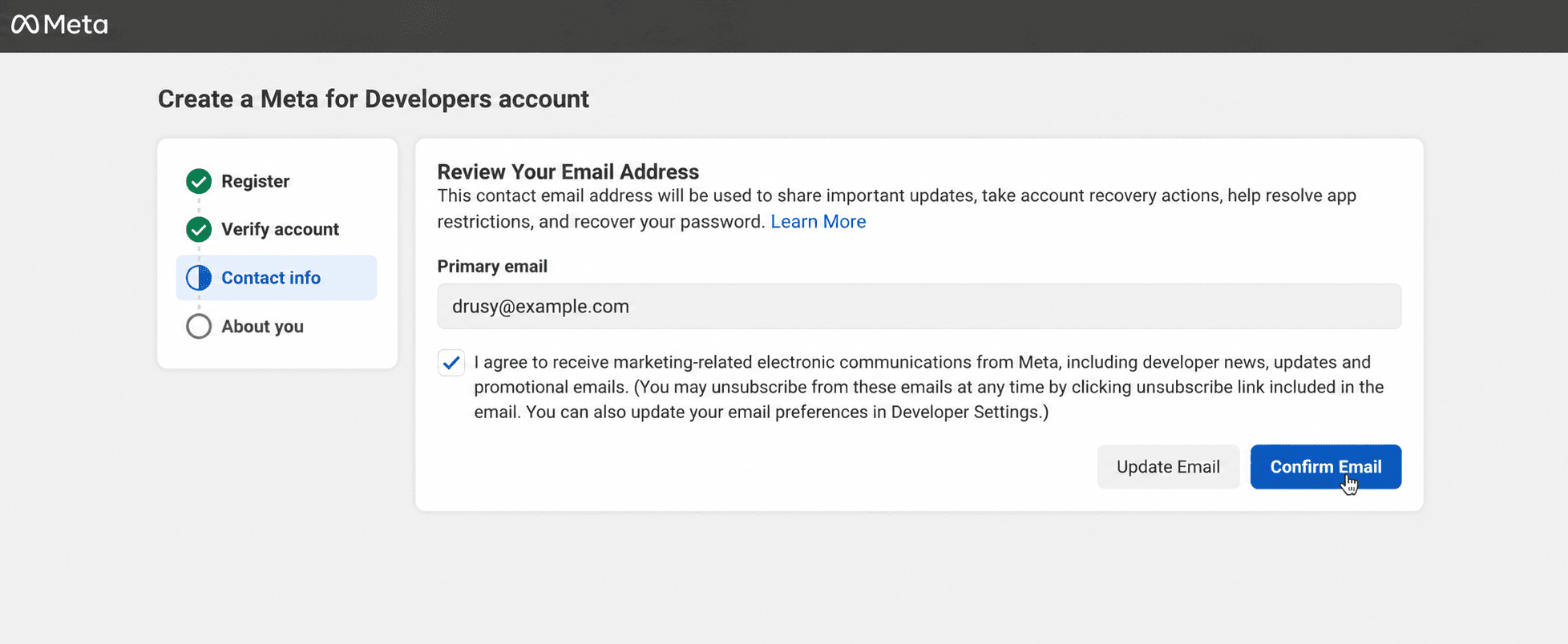 Email review and confirmation page