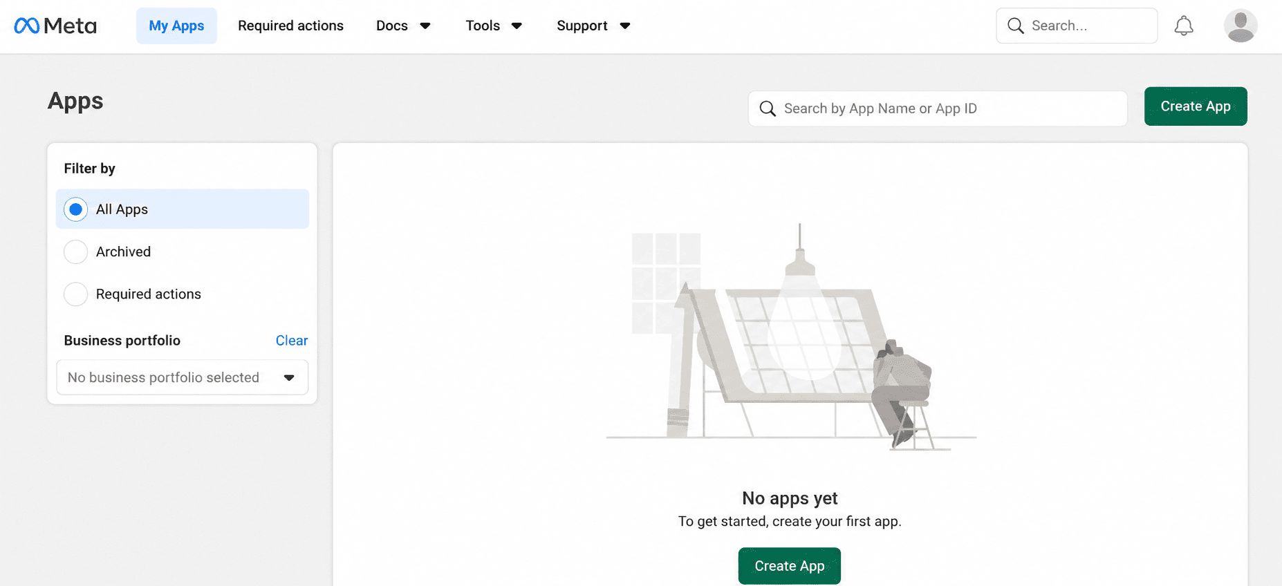 Meta for Developers dashboard after successful registration