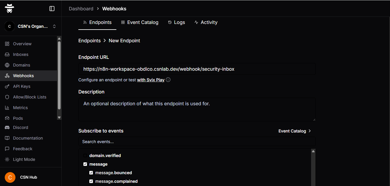 AgentMail Webhooks - New Endpoint