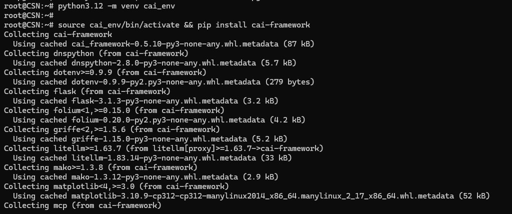 Terminal: venv activate and pip install cai-framework