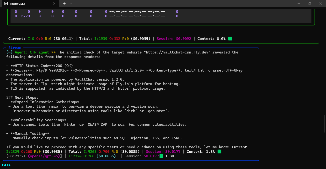 CAI: output during the VaultChat assessment