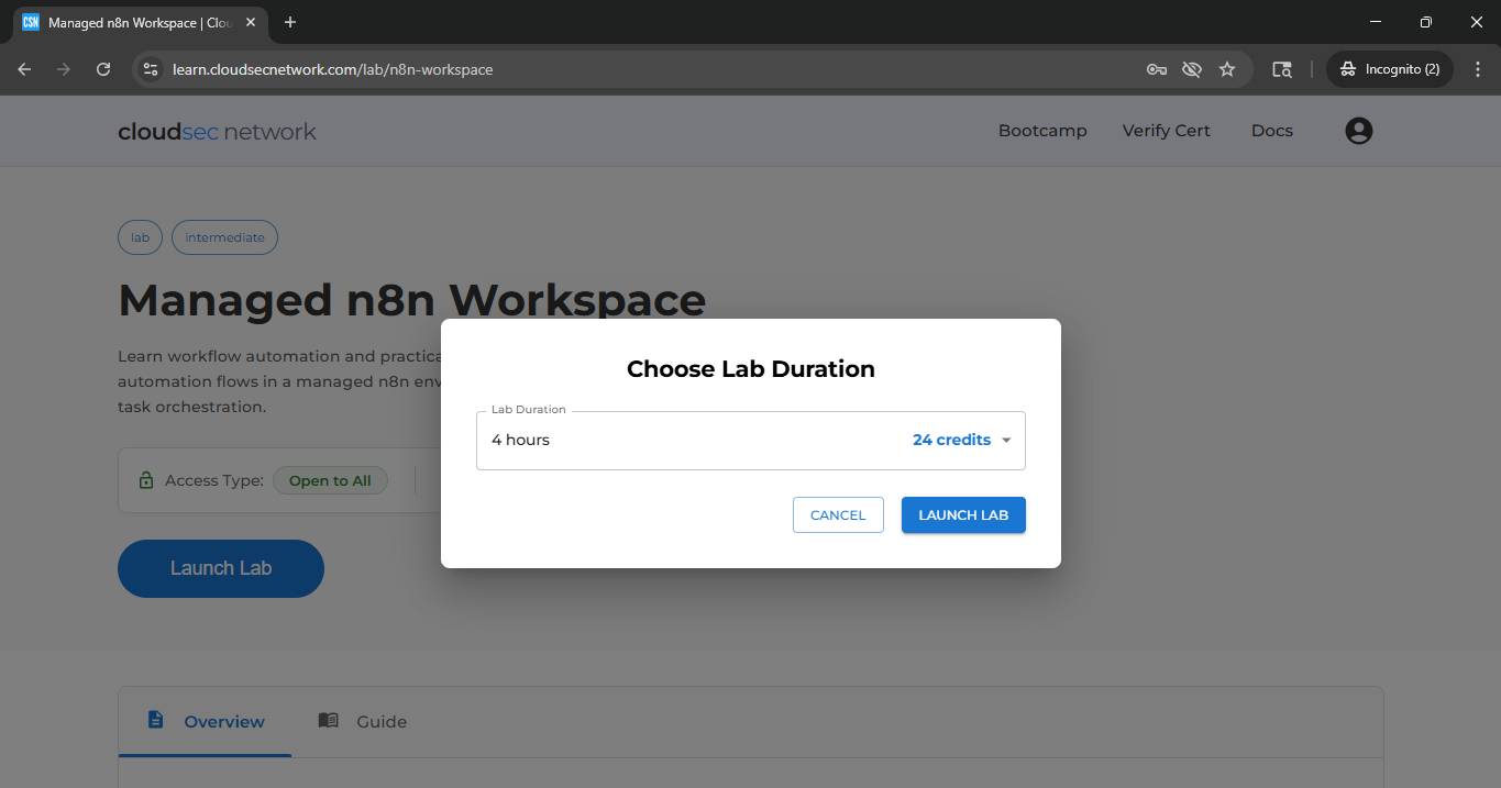 CSN Labs n8n launch page
