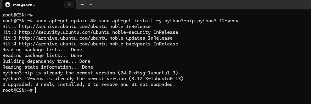 Ubuntu or WSL terminal: apt installing python3-pip and python3.12-venv
